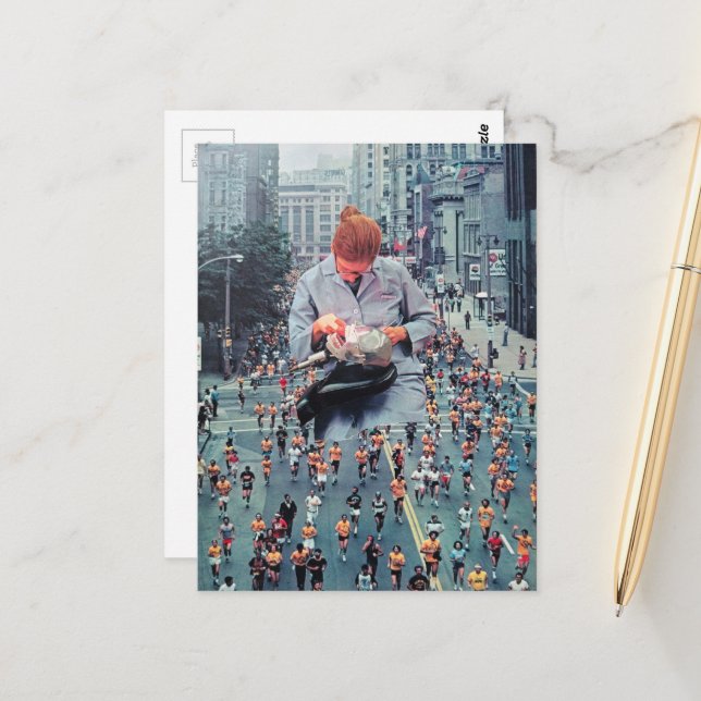 Run Away The Denist is Coming A Surreal Collage  Postcard (Front/Back In Situ)