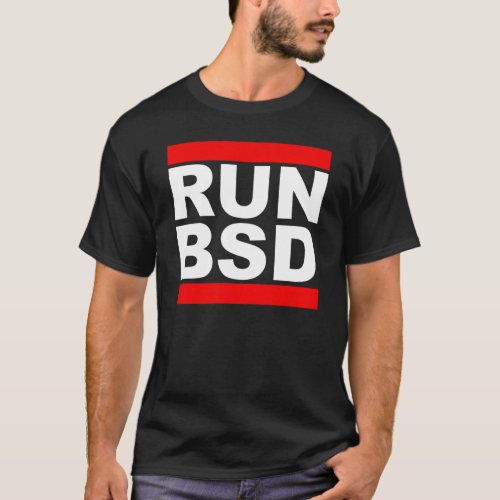 RUN BSD _ Cool WhiteRed Design for Unix Hackers   T_Shirt