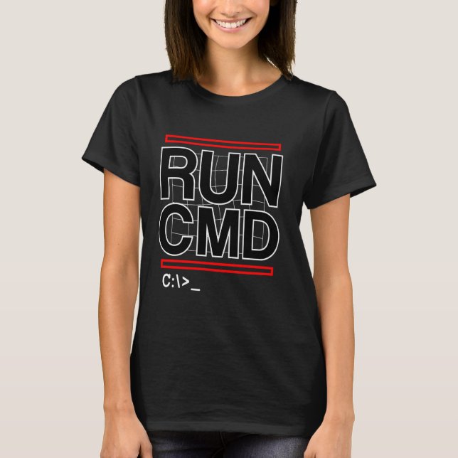Run CMD Computer Nerd Code Progamer T-Shirt (Front)