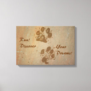 Run! Discover Your Dreams Pawprints Wrapped Canvas Print