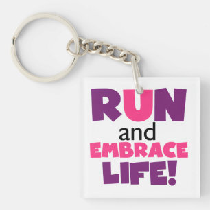 Run Embrace Life Purple Pink Keychain