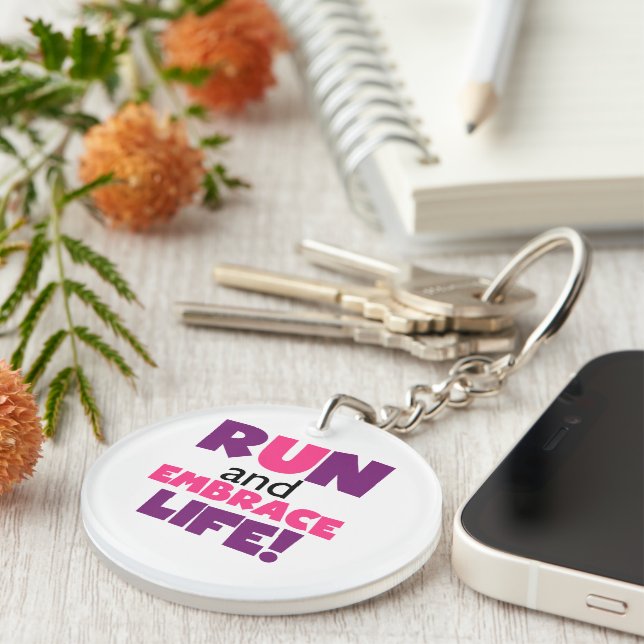 Run Embrace Life Purple Pink Keychain (Front Right)