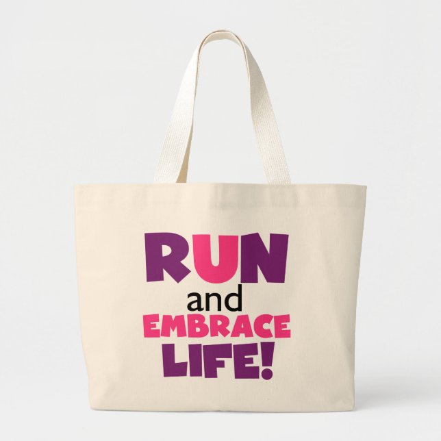Run Embrace Life Purple Pink Large Tote Bag (Front)