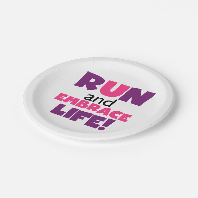 Run Embrace Life Purple Pink Paper Plates (Angled)