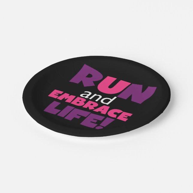 Run Embrace Life Purple Pink Paper Plates (Angled)