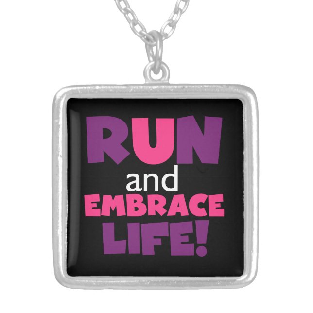 Run Embrace Life Purple Pink Silver Plated Necklace (Front)