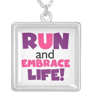 Run Embrace Life Purple Pink Silver Plated Necklace
