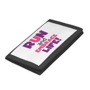 Run Embrace Life Purple Pink Trifold Wallet