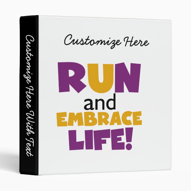 Run Embrace Life Purple Yellow 3 Ring Binder (Front/Spine)