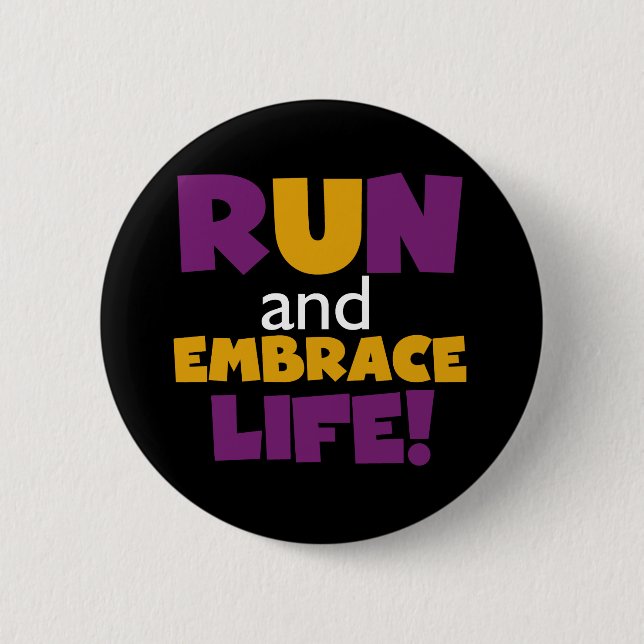 Run Embrace Life Purple Yellow Button (Front)