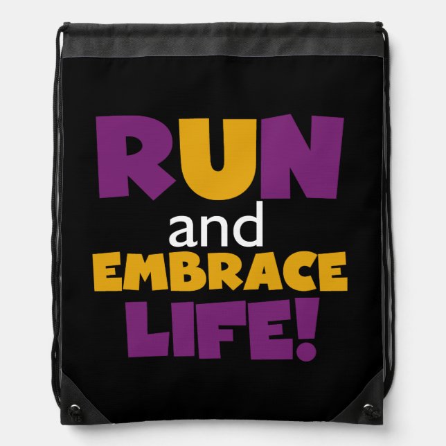 Run Embrace Life Purple Yellow Drawstring Bag (Front)