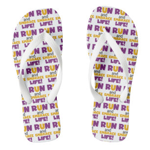 Run Embrace Life Purple Yellow Flip Flops