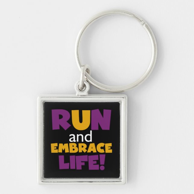 Run Embrace Life Purple Yellow Keychain (Front)