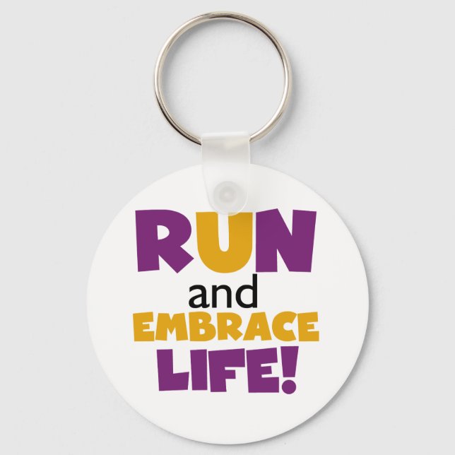 Run Embrace Life Purple Yellow Keychain (Front)