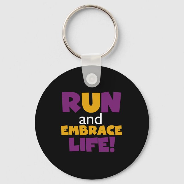 Run Embrace Life Purple Yellow Keychain (Front)