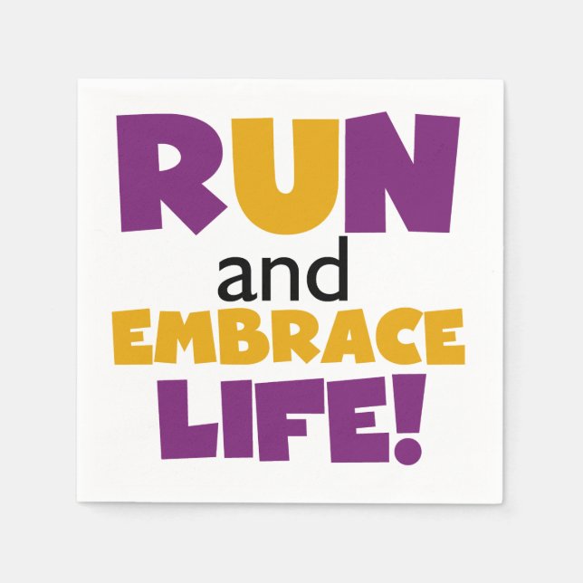 Run Embrace Life Purple Yellow Paper Napkins (Front)