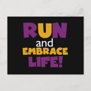 Run Embrace Life Purple Yellow Postcard