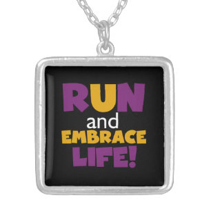 Run Embrace Life Purple Yellow Silver Plated Necklace