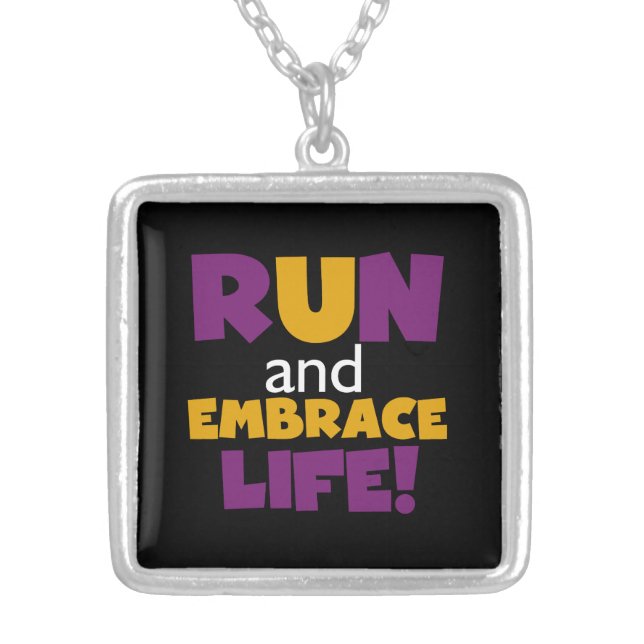 Run Embrace Life Purple Yellow Silver Plated Necklace (Front)