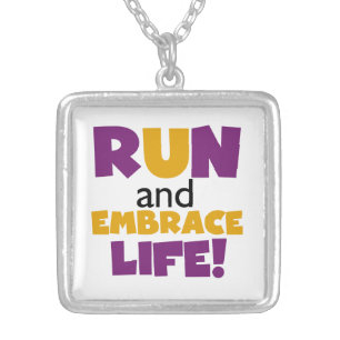 Run Embrace Life Purple Yellow Silver Plated Necklace