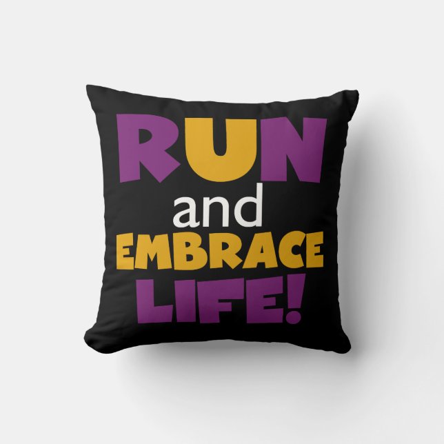 Run Embrace Life Purple Yellow Throw Pillow (Front)