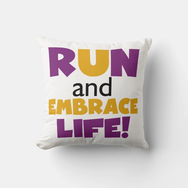 Run Embrace Life Purple Yellow Throw Pillow (Front)