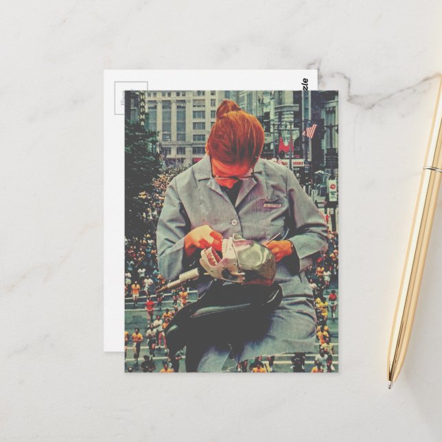 Run Fast The Denist is Coming A Surreal Collage  Postcard (Front/Back In Situ)