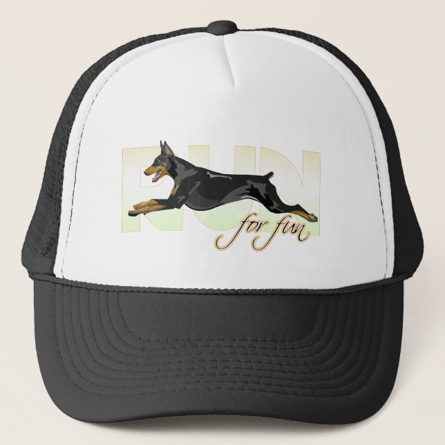 Run For Fun, Black Doberman Trucker Hat (Front)
