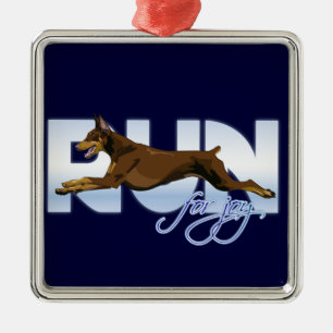 Run for Joy, Red Doberman Metal Ornament