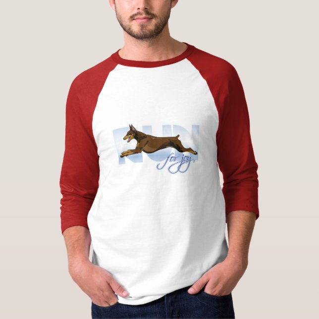 Run for Joy, Red Doberman T-Shirt (Front)