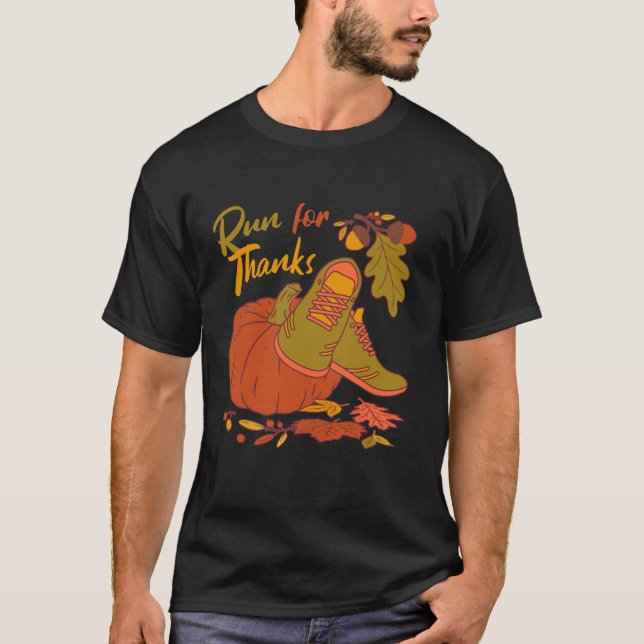 Run for Thanks Nurse Thanksgiving Autumn Leaves ER T-Shirt (Front)