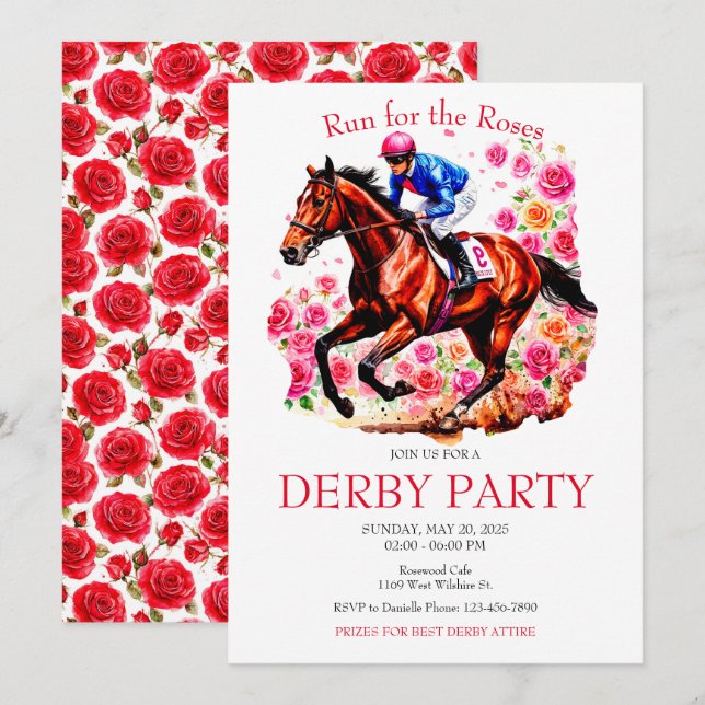  Run for the Roses Race Horse Derby Party  Invitation (Front/Back)