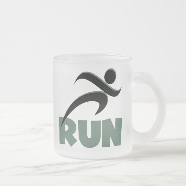 RUN Green Frosted Glass Coffee Mug (Right)
