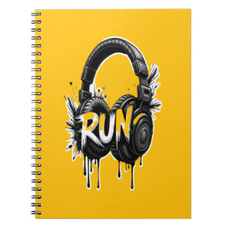 RUN Headphones Street Art Sticker Notebook
