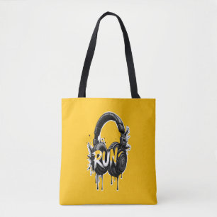 RUN Headphones Street Art Sticker Tote Bag