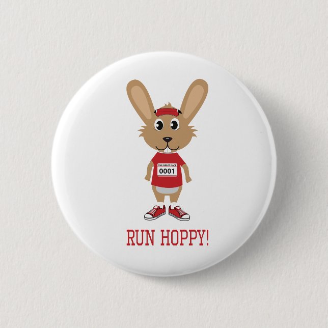 Run Hoppy! Rabbit Runner in Red Pinback Button (Front)