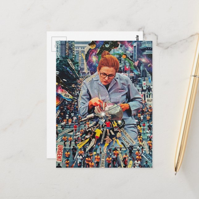 Run Hurry The Denist is Coming Surreal AI Collage Postcard (Front/Back In Situ)