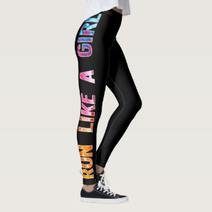 Run like a girl black watercolor rainbow leggings