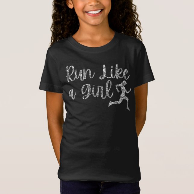 Run Like A Girl Runner Glitter T-Shirt (Front)