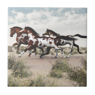 Run Like the Wind - Galloping Paint Horses Ceramic Tile