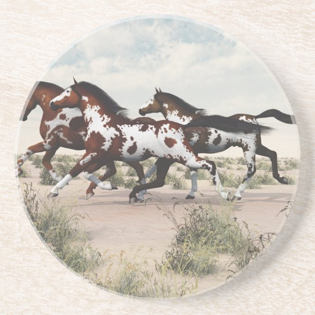 Run Like the Wind - Galloping Paint Horses Drink Coaster (Front)