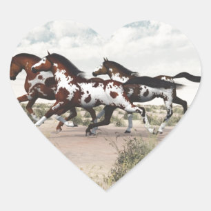 Run Like the Wind - Galloping Paint Horses Heart Sticker