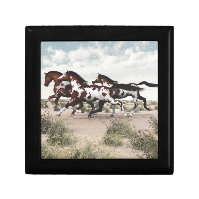 Run Like the Wind - Galloping Paint Horses Keepsake Box (Front)