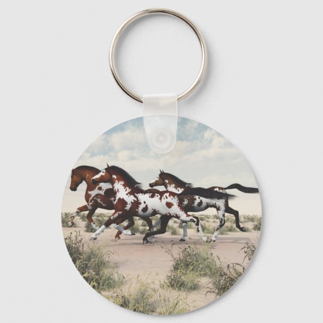 Run Like the Wind - Galloping Paint Horses Keychain (Front)