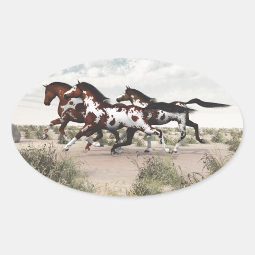 Run Like the Wind _ Galloping Paint Horses Oval Sticker