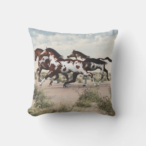 Run Like the Wind _ Galloping Paint Horses Pillow