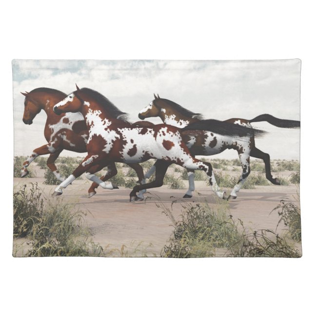 Run Like the Wind - Galloping Paint Horses Placemat (Front)