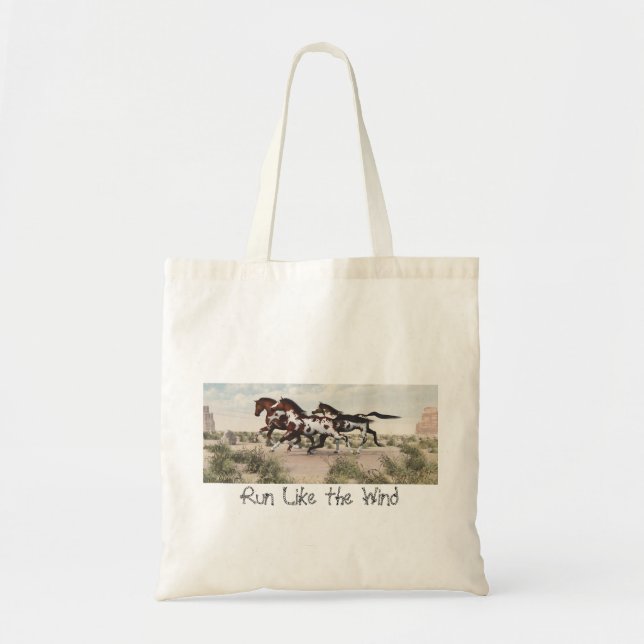 Run Like the Wind - Galloping Paint Horses Tote Bag (Front)