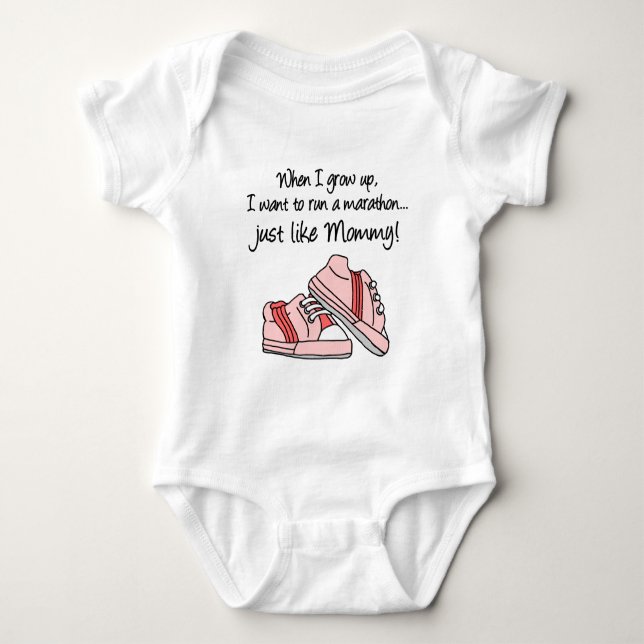 Run Marathon Just Like Mommy (Pink) Baby Bodysuit (Front)