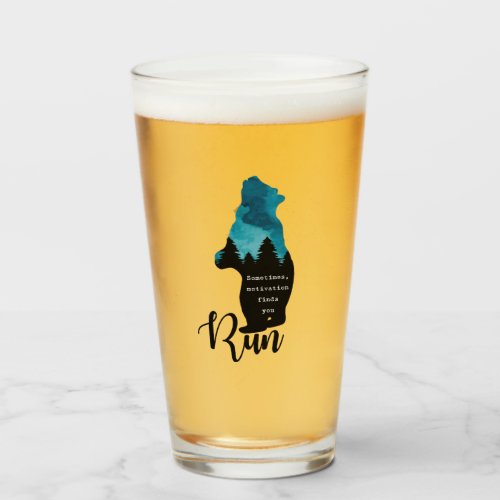 Run Motivation Finds You Funny Bear Graphic Glass